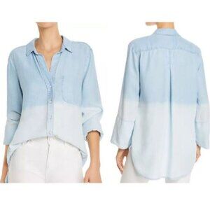 Bella Dahl Dip-Dye Chambray Blue Ombre Button-Up Tencel Shirt Women's Size S